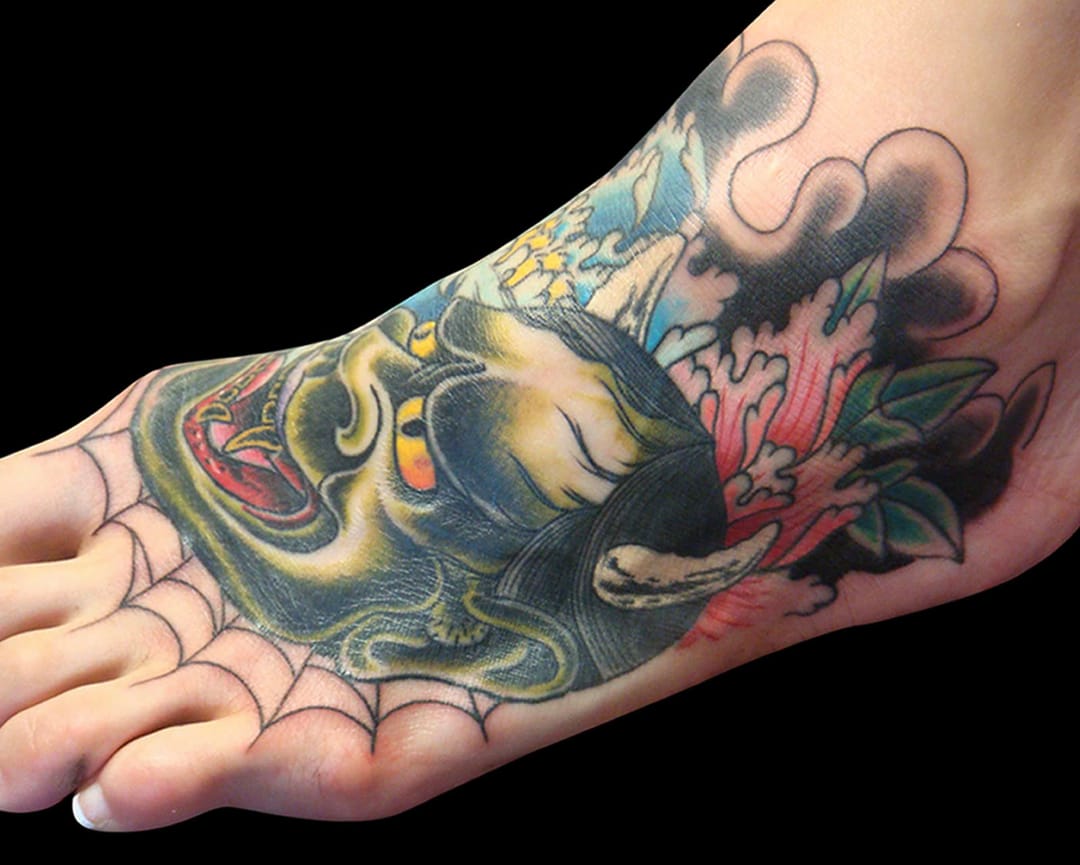 Angry Hannya Tattoo On Left Foot by Rhett Johnson