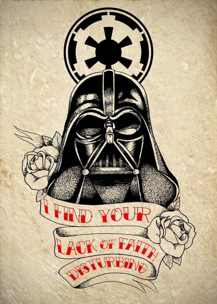 Banner And Darth Vader Helmet Tattoo Design Idea