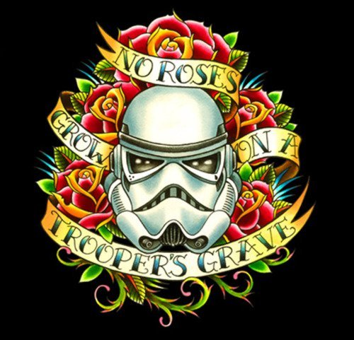 Banner And Stormtrooper Mask Tattoo Design