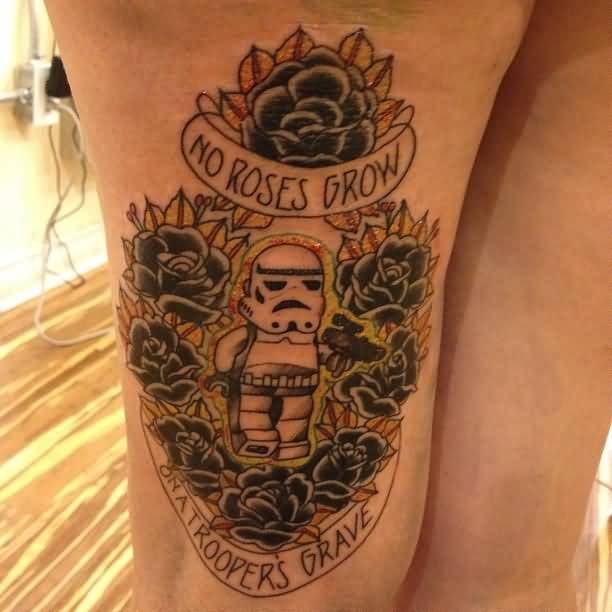 Black Roses And Lego Stormtrooper Tattoo