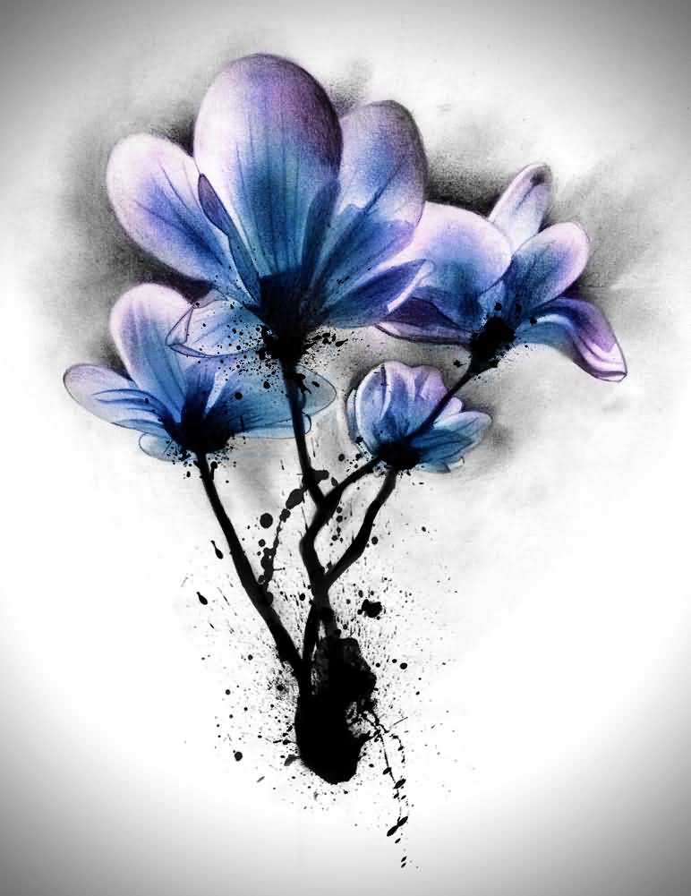 Blue Magnolia Flower Tattoo Design by Badfish1111