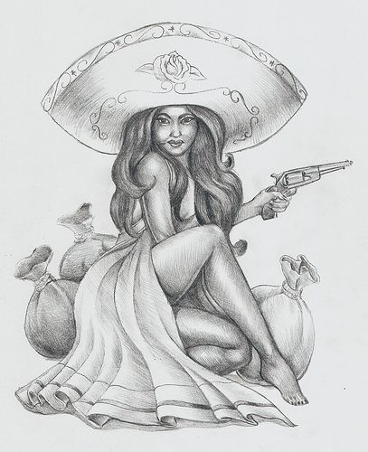 Charra With Gun Tattoo Design