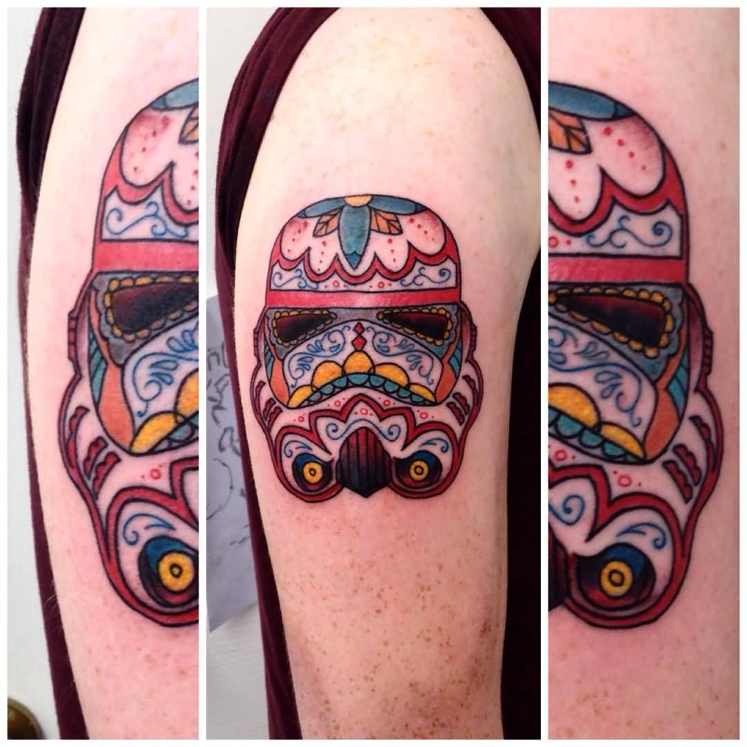 Color Ink Stormtrooper Tattoo On Shoulder