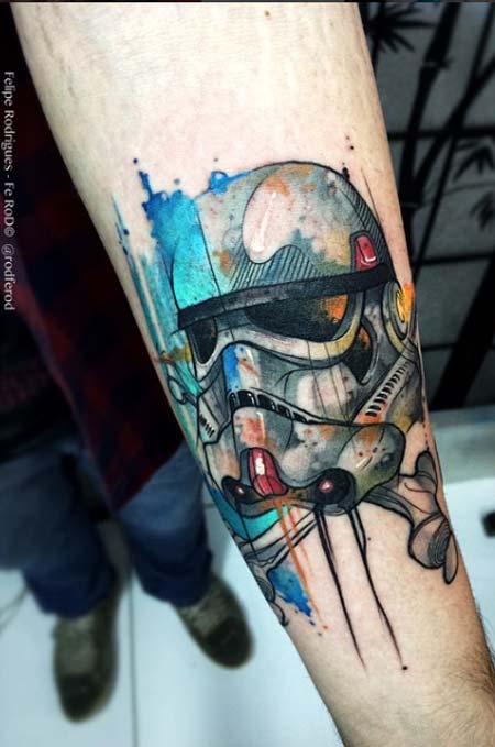 Color Stormtrooper Helmet Tattoos On Left Forearm