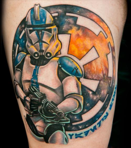 Colorful Stormtrooper Tattoo On Bicep