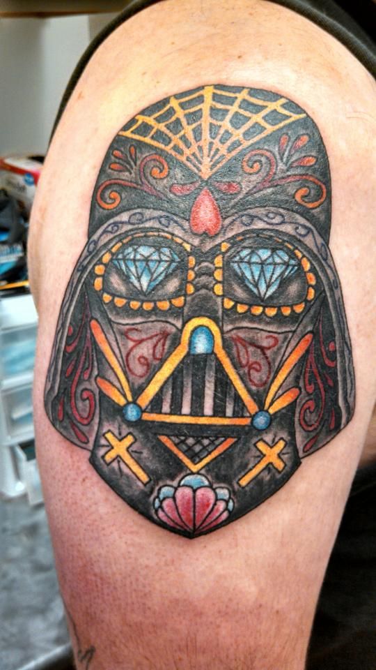 Colorful Sugar Skull Darth Vader Tattoo