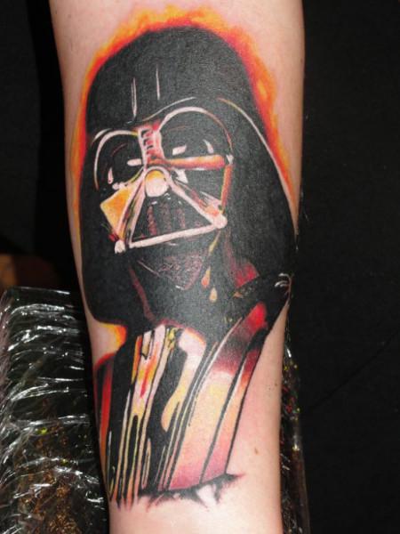 Darth Vader Helmet Tattoo On Left Sleeve