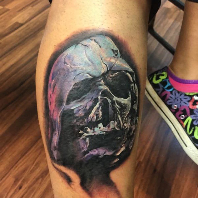 Darth Vader Helmet Tattoo On Leg For Men