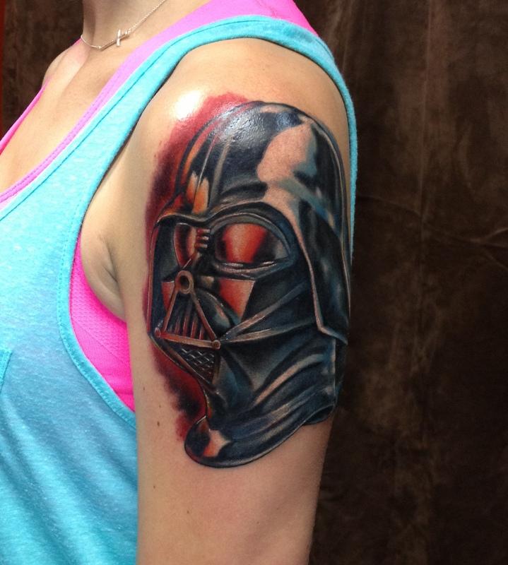 Darth Vader Tattoo On Girl Left Shoulder by John Clark