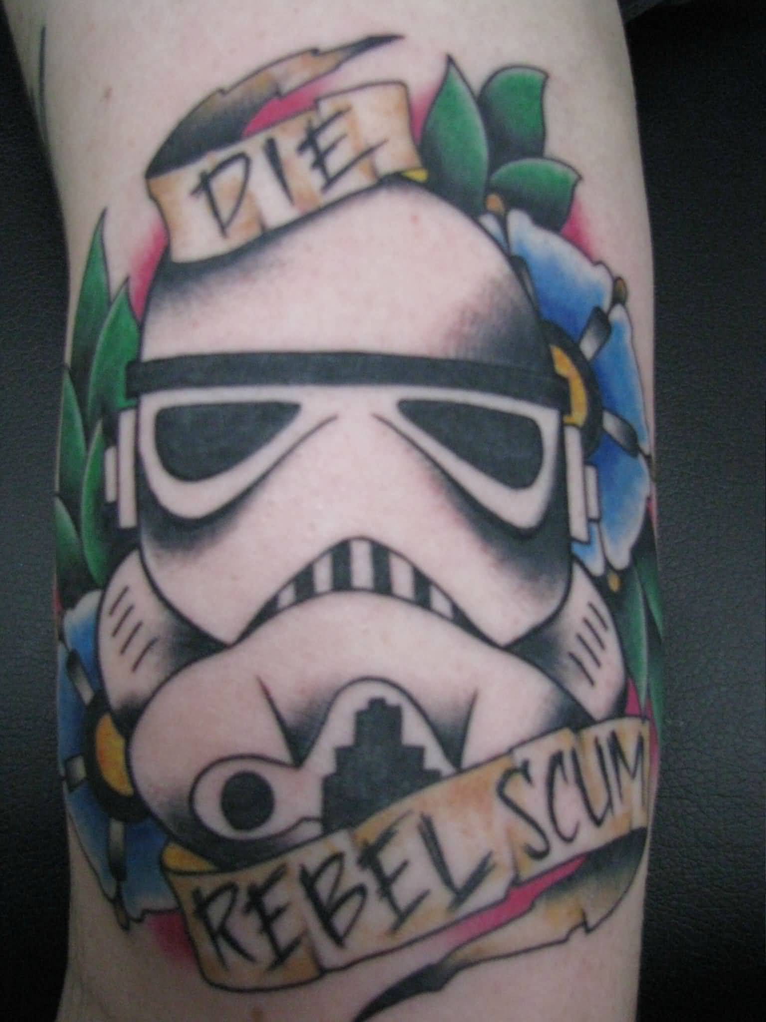 Die Rebel Scum Banner With Stormtrooper Tattoo