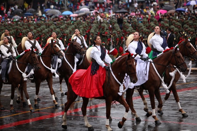 Female Soldiers Of The Mexican Army Dressed As Revolutionary Adelitas Ride Horseback During Mexico Independence Day Celebration