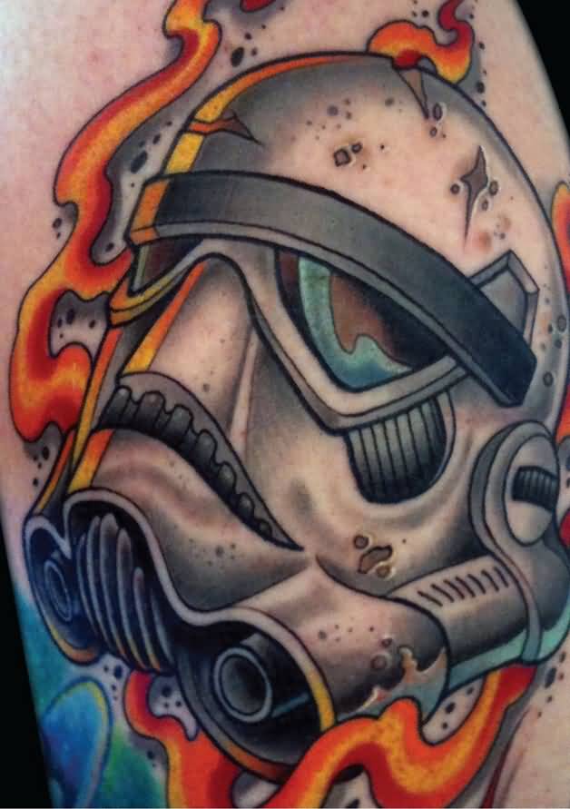 Flaming Stormtrooper Helmet Tattoo
