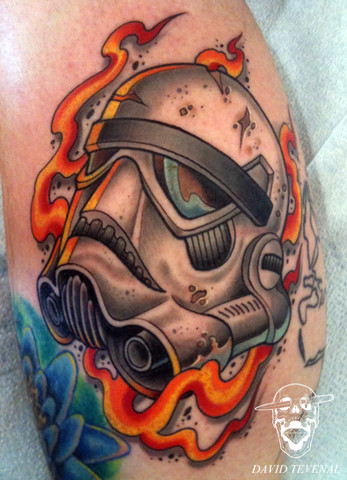 Flaming Stormtrooper Tattoo On Leg