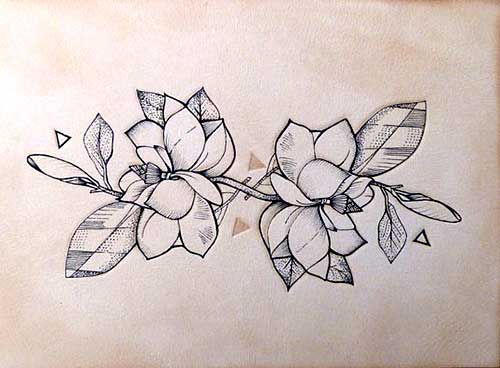 Geometric Magnolia Tattoo Design