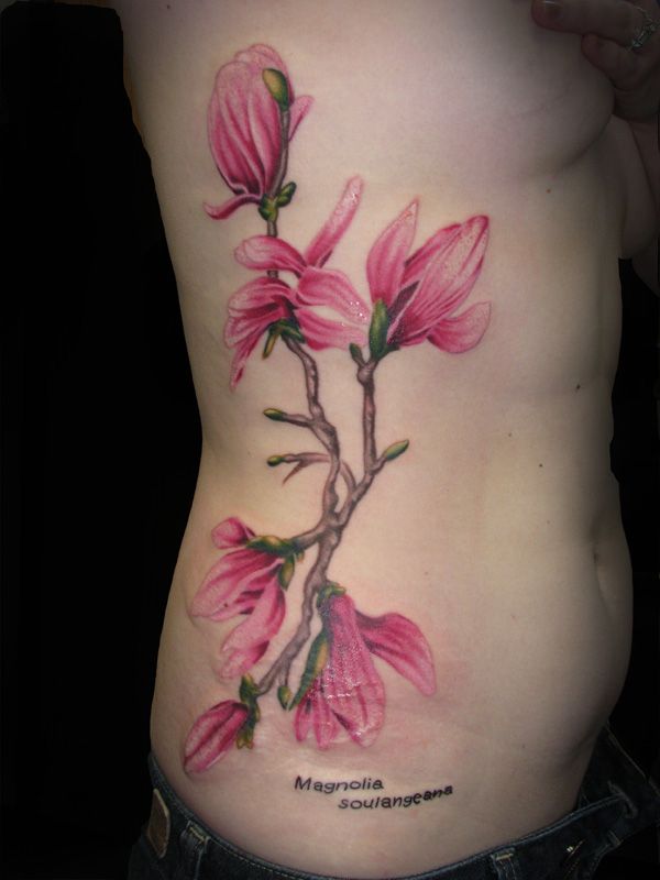 Girl Rib Side Magnolia Tattoo