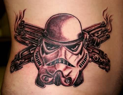 Grey Ink Spartan Helmet Stormtrooper Tattoo