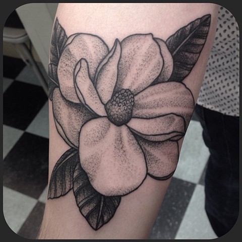 Grey Magnolia Tattoo On Forearm