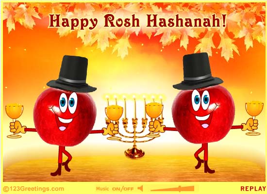 Happy Rosh Hashanah Fruits With Wine Glasses And Candle Stand In Hand