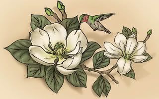 Hummingbird and White Magnolia Tattoo