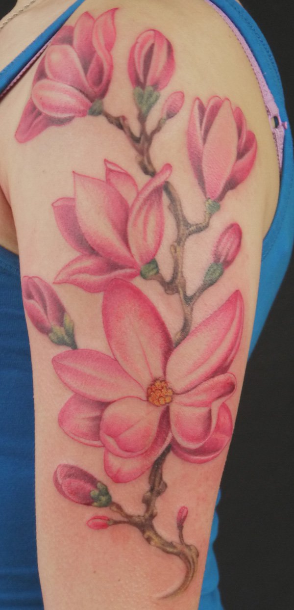 Left Half Sleeve Magnolia Tattoo