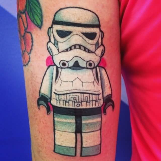 Lego White Ink Stormtrooper Tattoo On Bicep