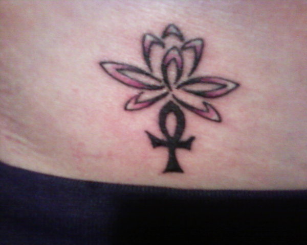 Lotus Flower And Ankh Tattoo On Lower Back by Stufflikeheartz