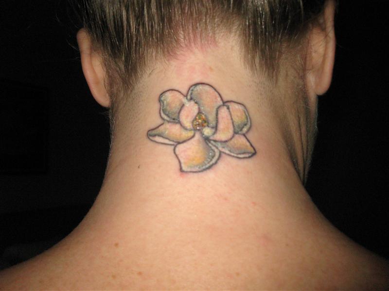 Magnolia Flower Tattoo On Nape