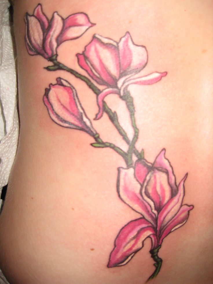 Magnolia Flowers Tattoo On Rib Side