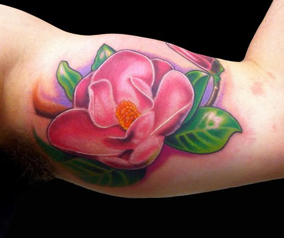 Magnolia Tattoo On Bicep
