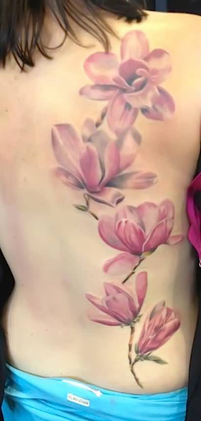 Magnolia Tattoo On Girl Full Back