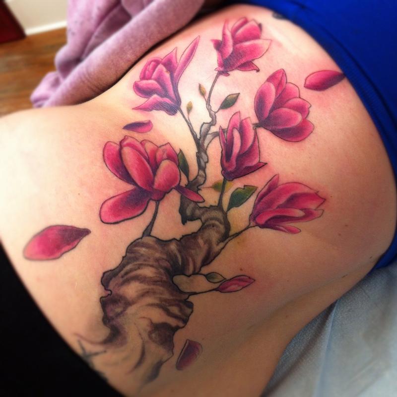 Magnolia Tattoo On Girl Side Rib