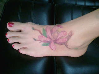 Magnolia Tattoo On Left Foot For Girls