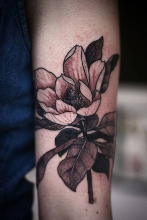 Magnolia Tattoo On Left Forearm by Alice Carrier