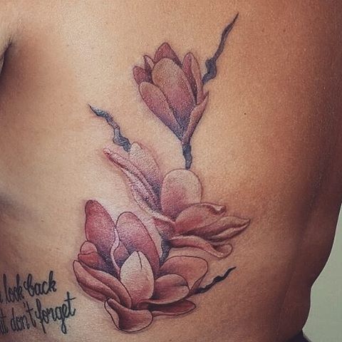 Magnolia Tattoo On Rib Side