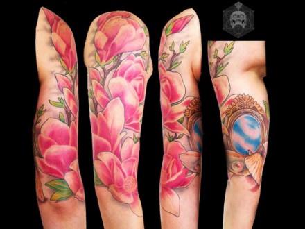 Magnolia Tattoos On Half Sleeve