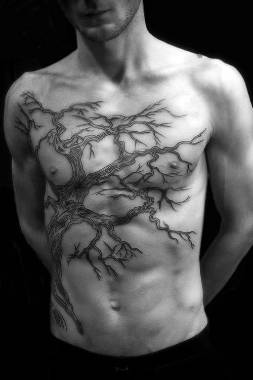 Men's Tree Chest Tattoo