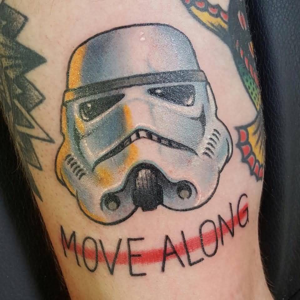 Move Along Stormtrooper Helmet Tattoo On Bicep