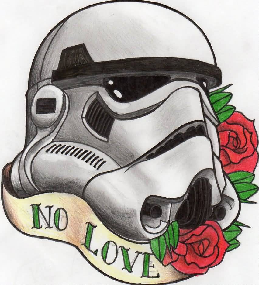 No Love Banner And Stormtrooper Tattoo Design