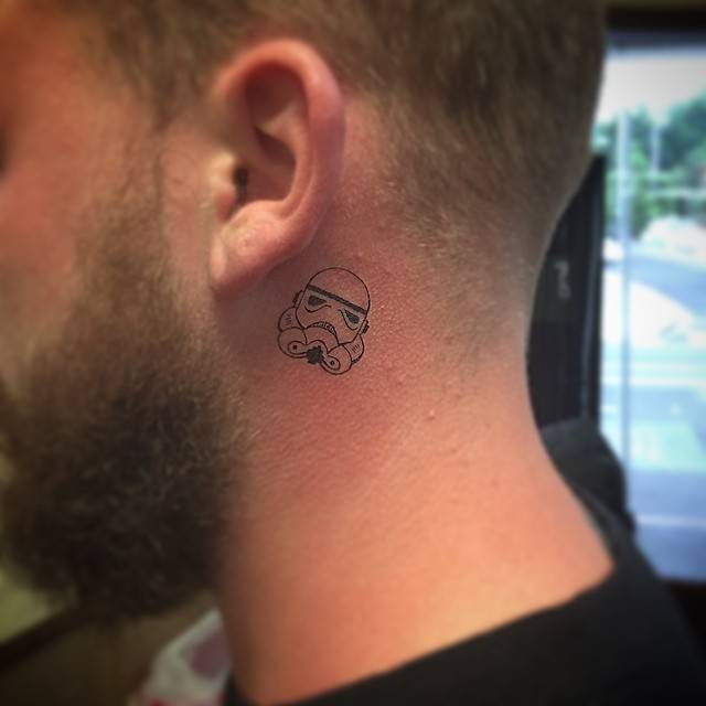 Outline Small Stormtrooper Tattoo On Side Neck