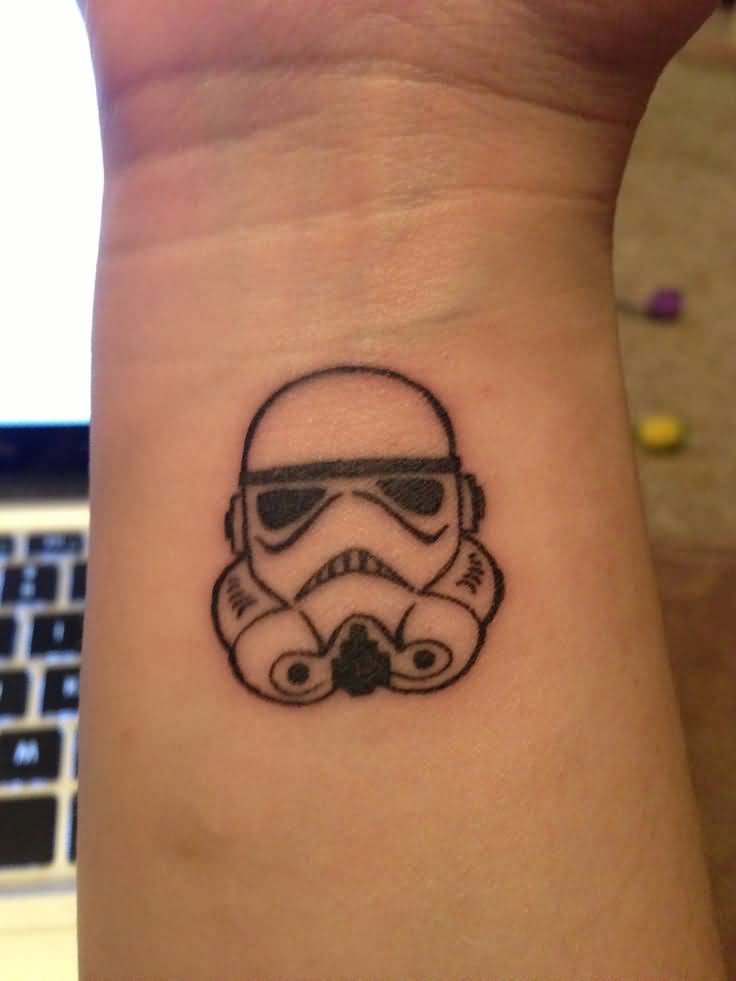 Outline Stormtrooper Mask Tattoo On Wrist