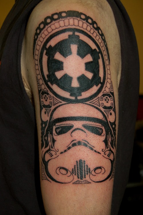 Outline Stormtrooper Tattoo On Left Half Sleeve