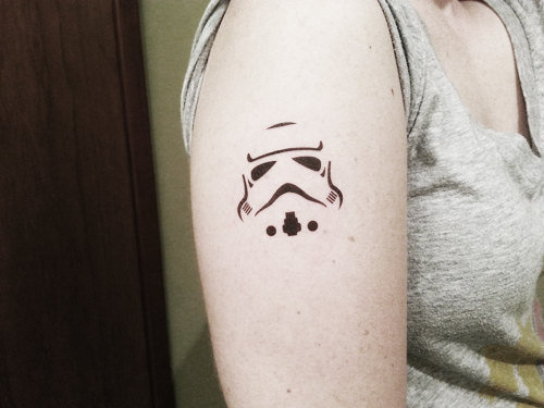 Outline Stormtrooper Tattoo On Shoulder