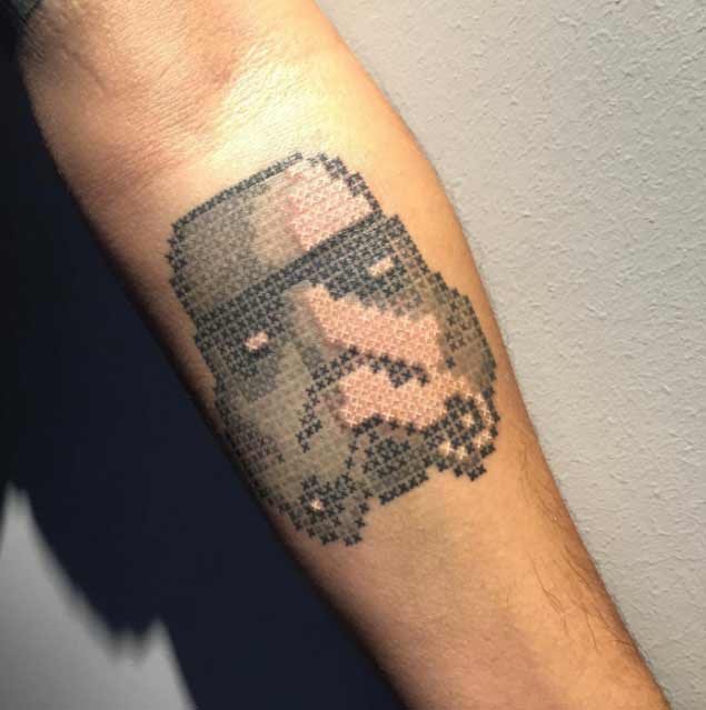 Pixel Stormtrooper Tattoo On Left Forearm