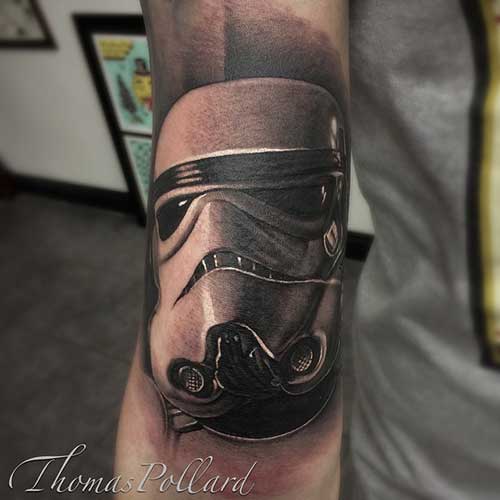 Realistic Stormtrooper Tattoo On Half Sleeve by Thomas Pollard