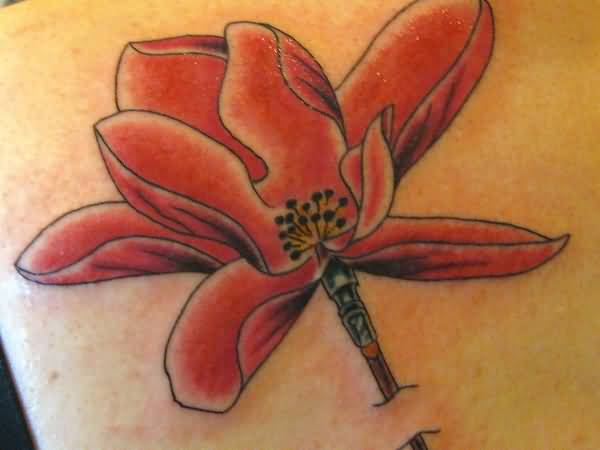 Red Magnolia Flower Tattoo