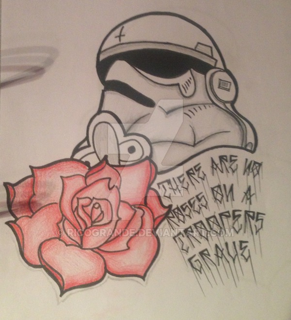 Rose Flower And Stormtrooper Tattoo Design by RicoGrande
