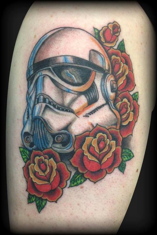 Rose Flowers And Stormtrooper Tattoo Idea