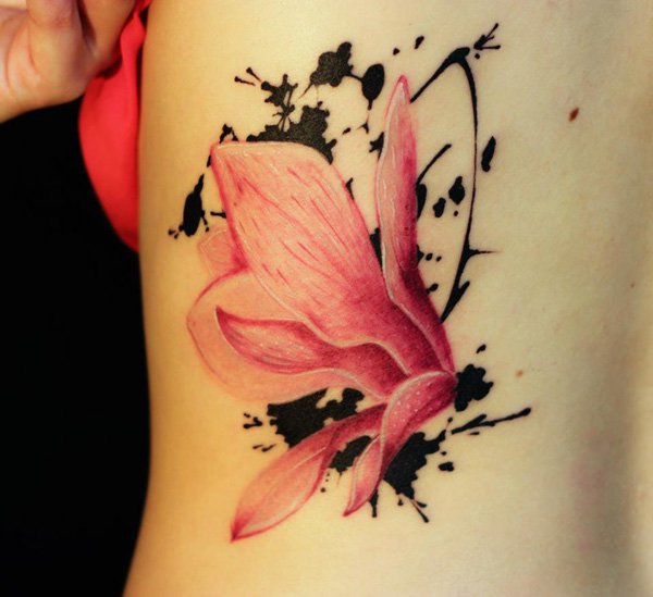Side Rib Magnolia Flower Tattoo