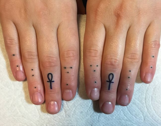 Small Ankh Tattoos On Fingers by Nick Hams