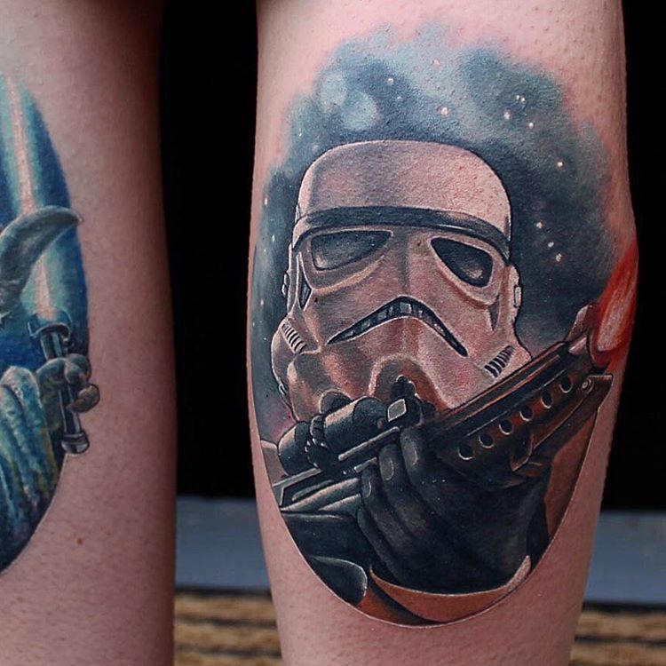 Star Wars Stormtrooper Helmet Tattoo On Leg